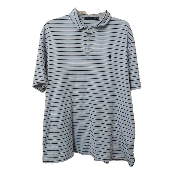 Polo by Ralph Lauren Blue Striped Short Sleeve Cotton Polo Shirt Mens XL - Picture 1 of 9